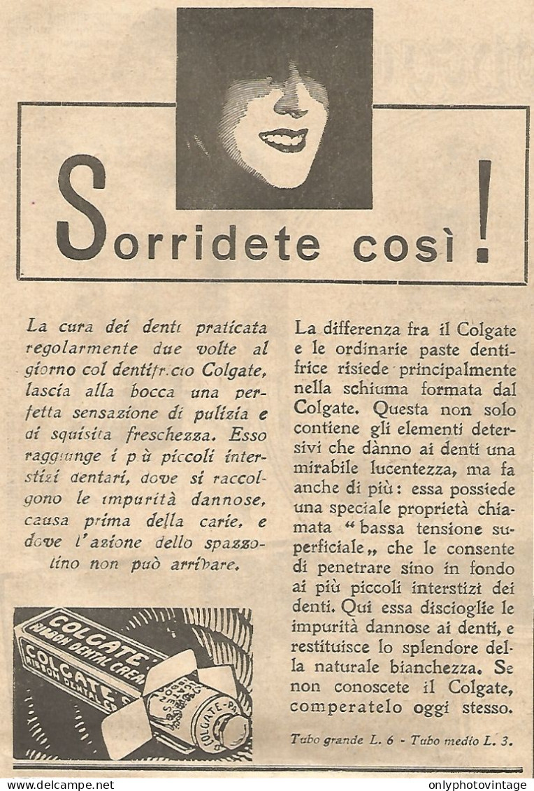 Dentifricio COLGATE - Sorridete Così ! - Pubblicità Del 1930 - Vintage Ad - Publicités