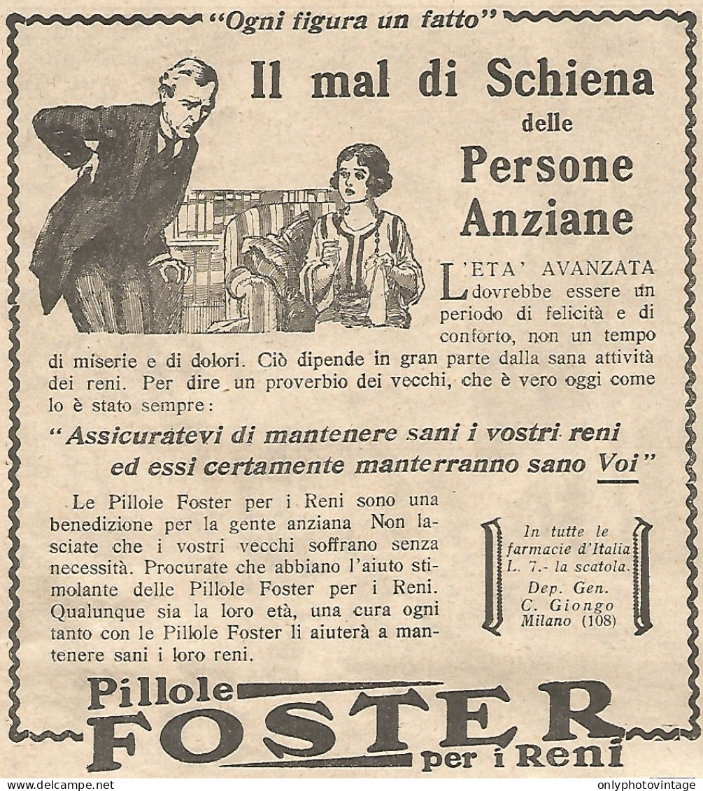 Pillole FOSTER Per I Reni - Pubblicità Del 1930 - Vintage Advertising - Publicités