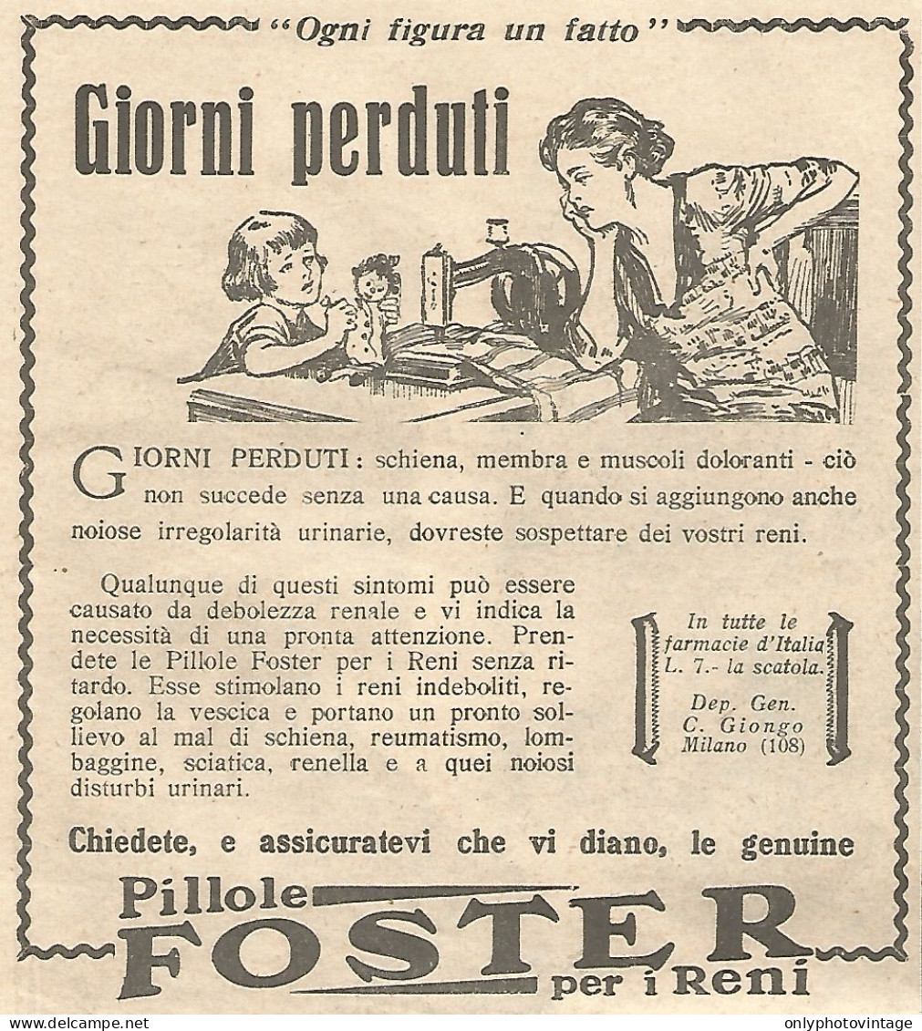 Pillole FOSTER - Ogni Figura Un Fatto - Pubblicità Del 1930 - Vintage Ad - Publicités