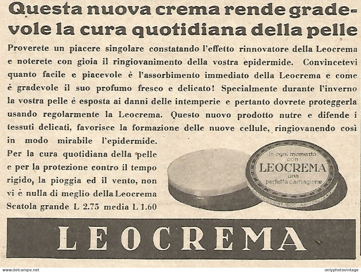 LEOCREMA - Pubblicità Del 1934 - Vintage Advertising - Publicités