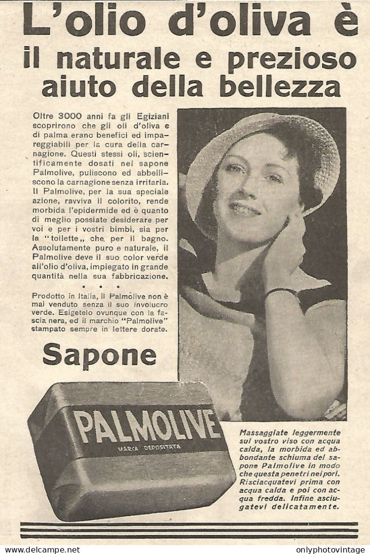 Sapone PALMOLIVE - L'olio D'oliva è... - Pubblicità Del 1934 - Vintage Ad - Publicités