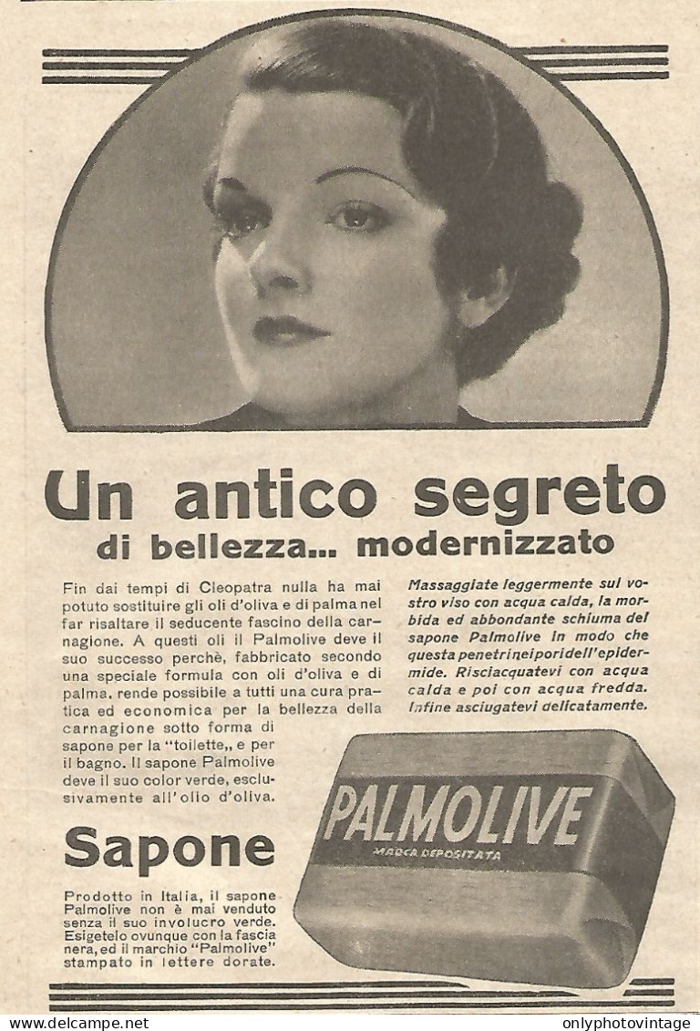 Sapone PALMOLIVE - Un Antico Segreto... - Pubblicità Del 1934 - Vintage Ad - Publicités