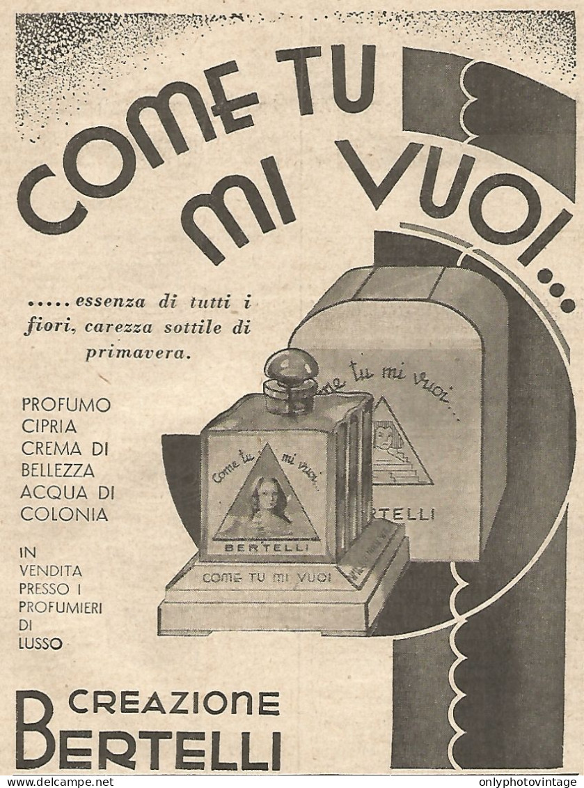 Creazione BERTELLI - Come Tu Mi Vuoi... - Pubblicità Del 1934 - Vintage Ad - Publicités