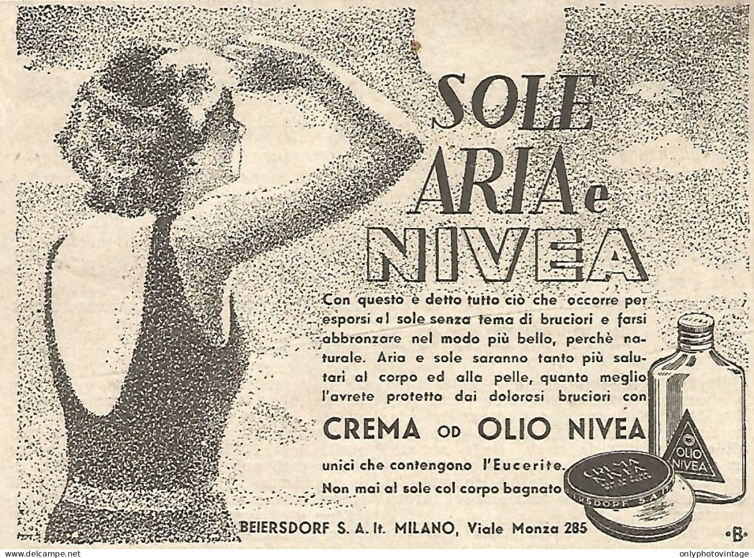 Crema NIVEA - Sole, Aria E... - Pubblicità Del 1934 - Vintage Advertising - Publicités