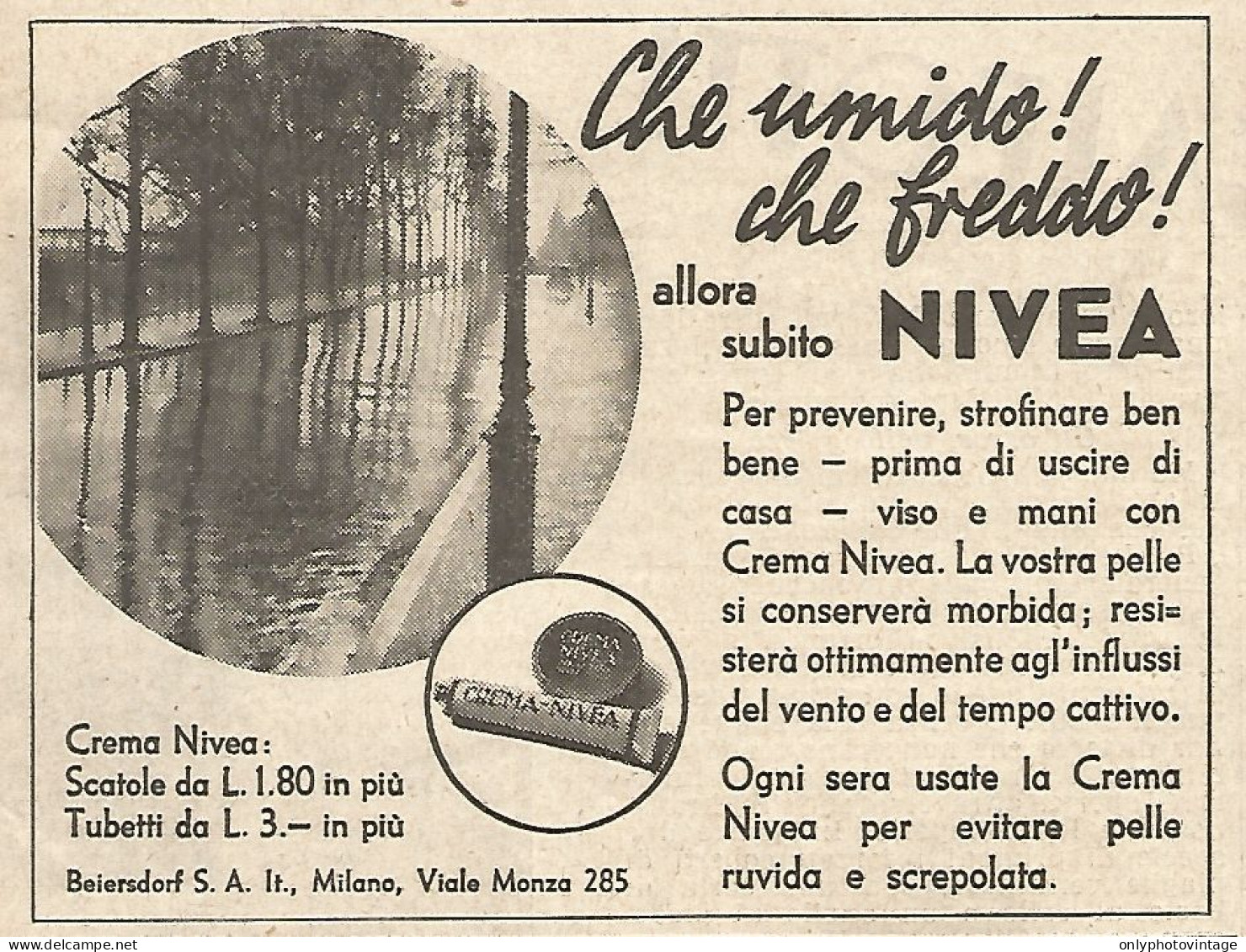 Crema NIVEA - Che Umido! Che Freddo!... - Pubblicità Del 1934 - Vintage Ad - Advertising