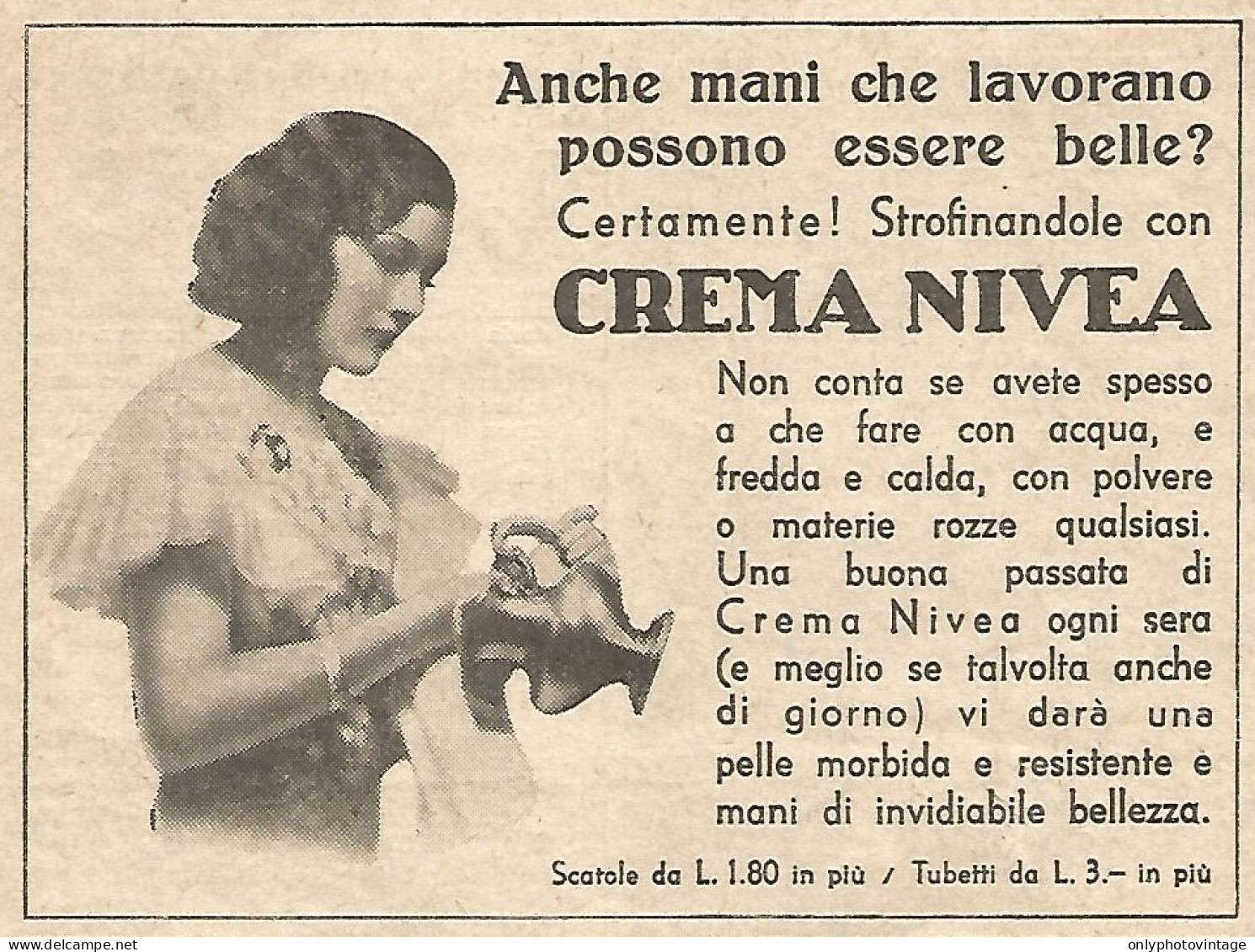 Crema NIVEA - Anche Mani Che Lavorano... - Pubblicità Del 1934 - Advert - Publicités