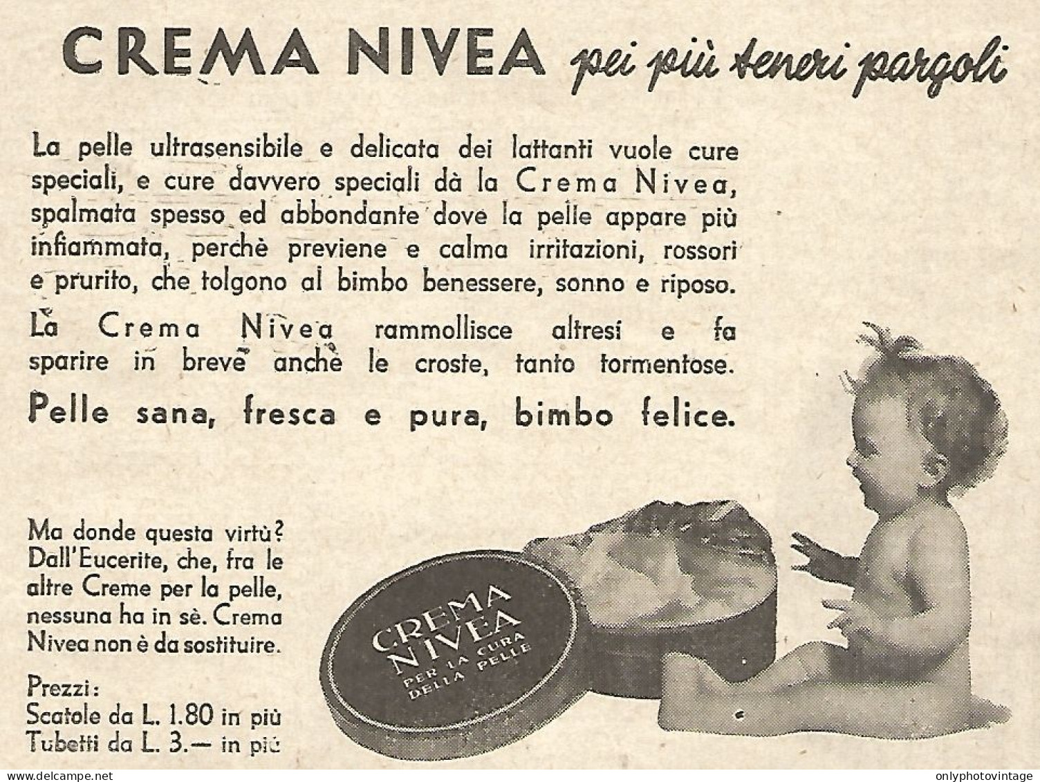 Crema NIVEA - Pei Più Teneri Pargoli... - Pubblicità Del 1934 - Vintage Ad - Advertising