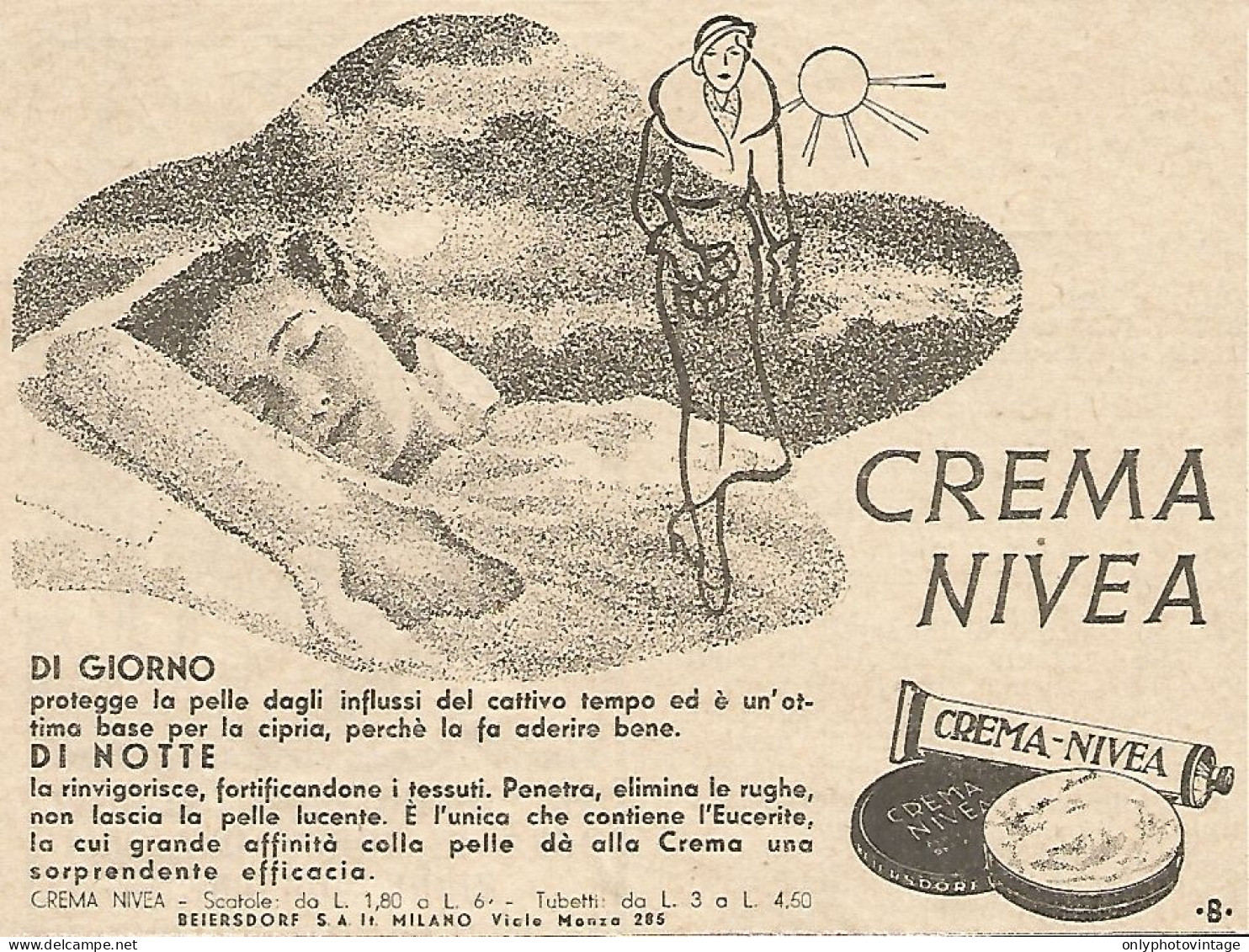 Crema NIVEA - Di Giorno... Di Notte... - Pubblicità Del 1934 - Vintage Ad - Publicités