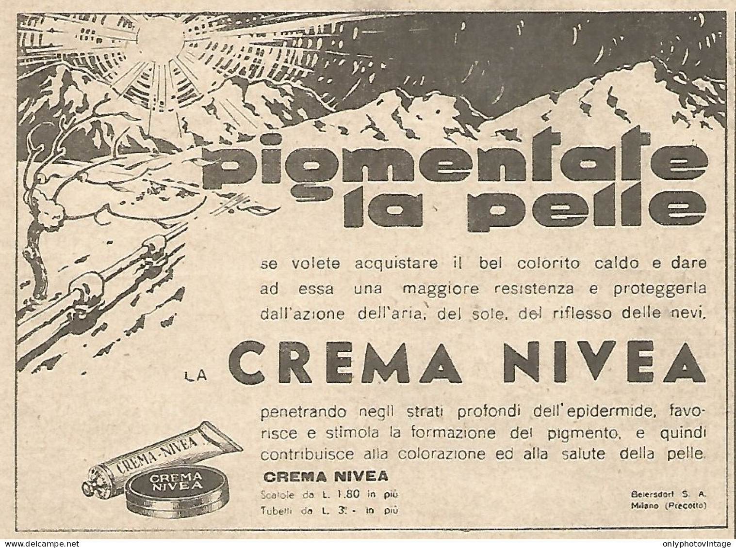 Crema NIVEA - Pigmentate La Pelle... - Pubblicità Del 1934 - Vintage Ad - Publicités