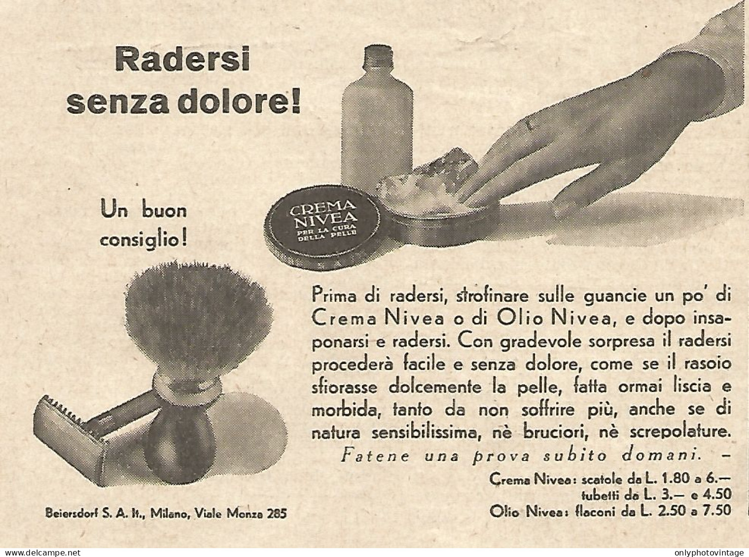 Crema NIVEA - Radersi Senza Dolore... - Pubblicità Del 1934 - Vintage Ad - Publicités