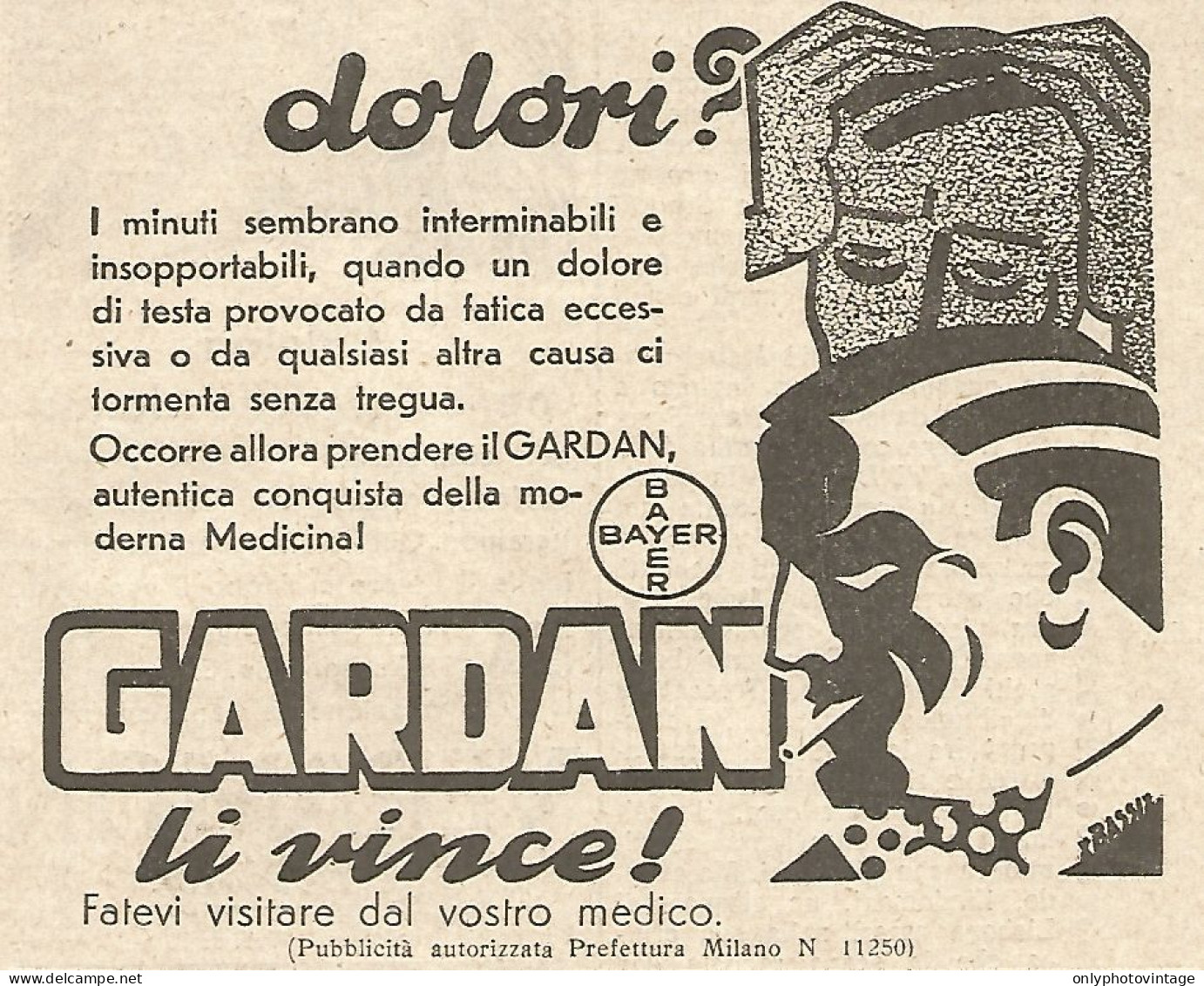 Dolori ? GARDEN Li Vince - Illustrazione Di Bassi - Pubblicità Del 1934 - Publicités