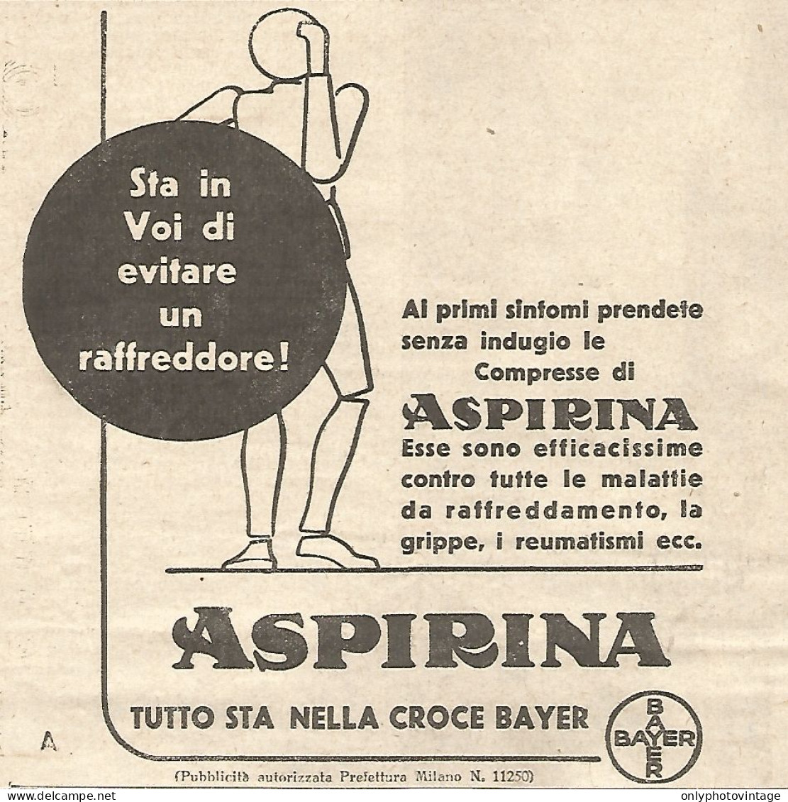 ASPIRINA - Sta In Voi Di Evitare Un... - Pubblicità Del 1934 - Vintage Ad - Advertising