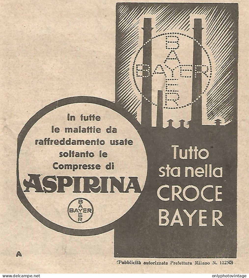 ASPIRINA - Tutto Sta Nella Croce Bayer - Pubblicità Del 1934 - Vintage Ad - Publicités