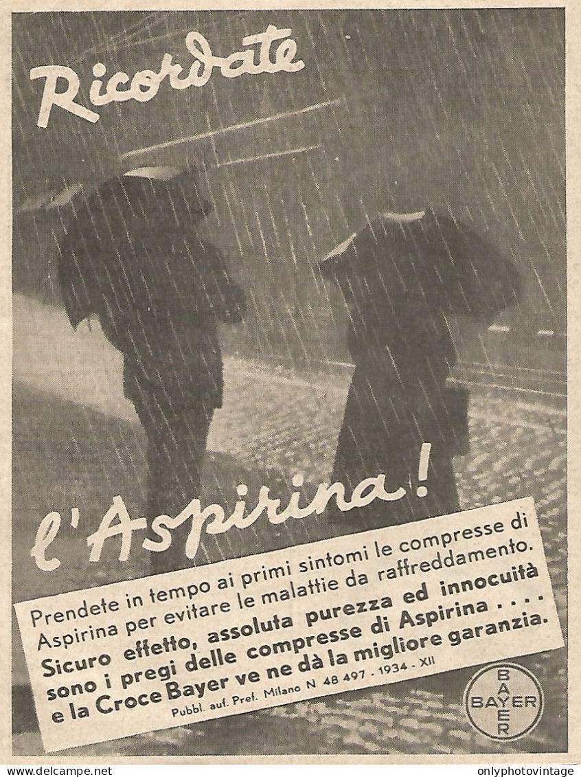Ricordate L'ASPIRINA - Pubblicità Del 1934 - Vintage Advertising - Publicités