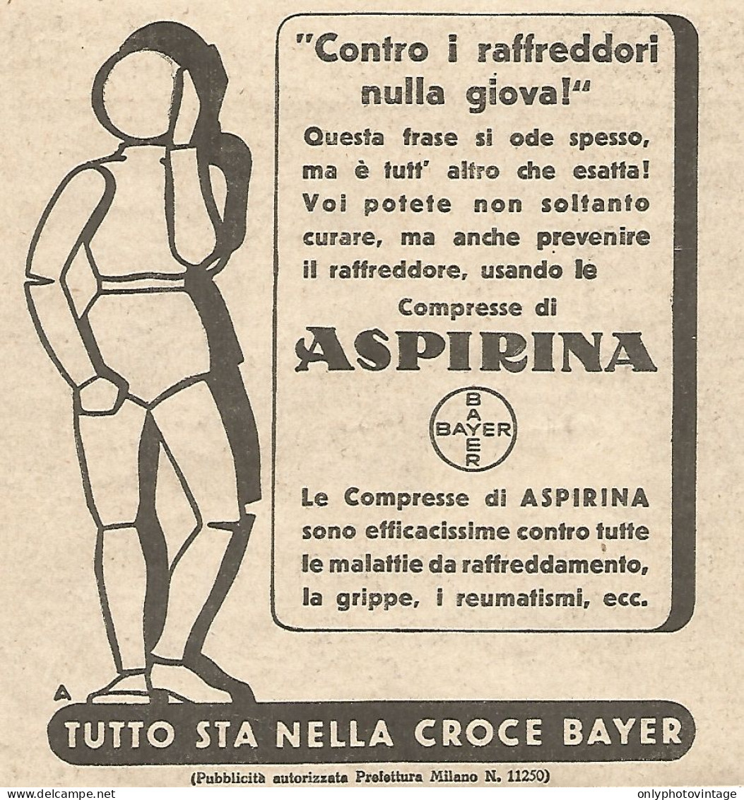 ASPIRINA - Contro I Raffreddori... - Pubblicità Del 1934 - Vintage Advert - Publicités