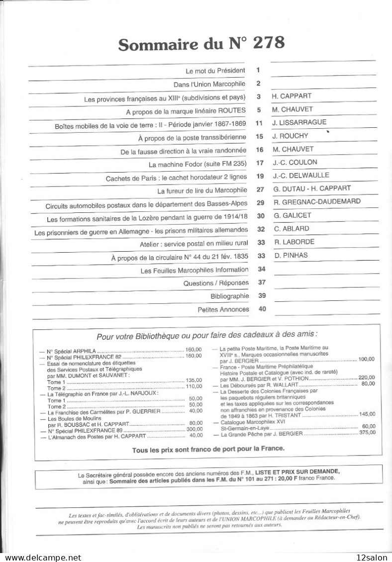 LES FEUILLES MARCOPHILES  Scan Sommaire N° 278 - French