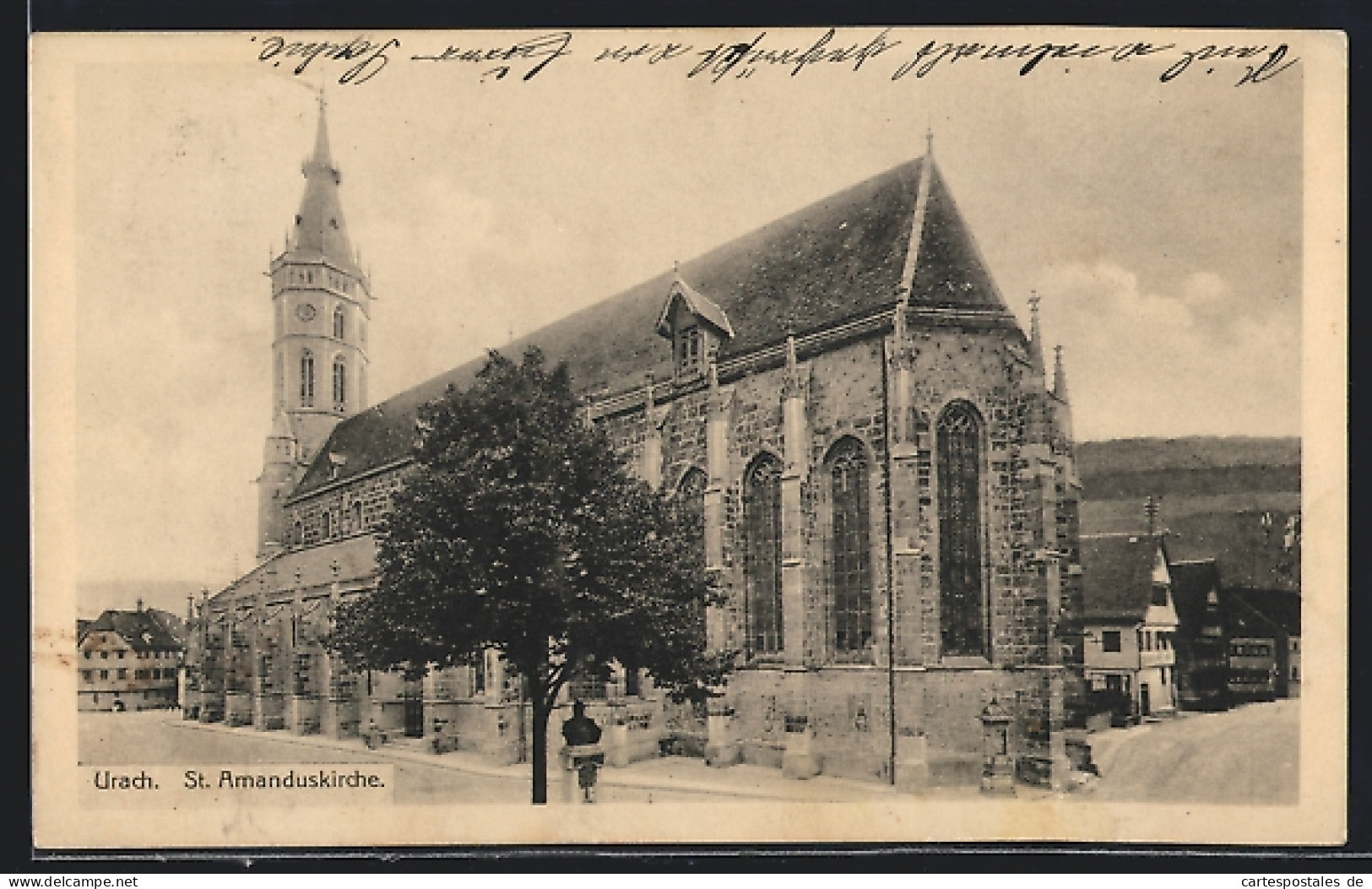 AK Urach, Strassenpartie Mit St. Amanduskirche  - Bad Urach