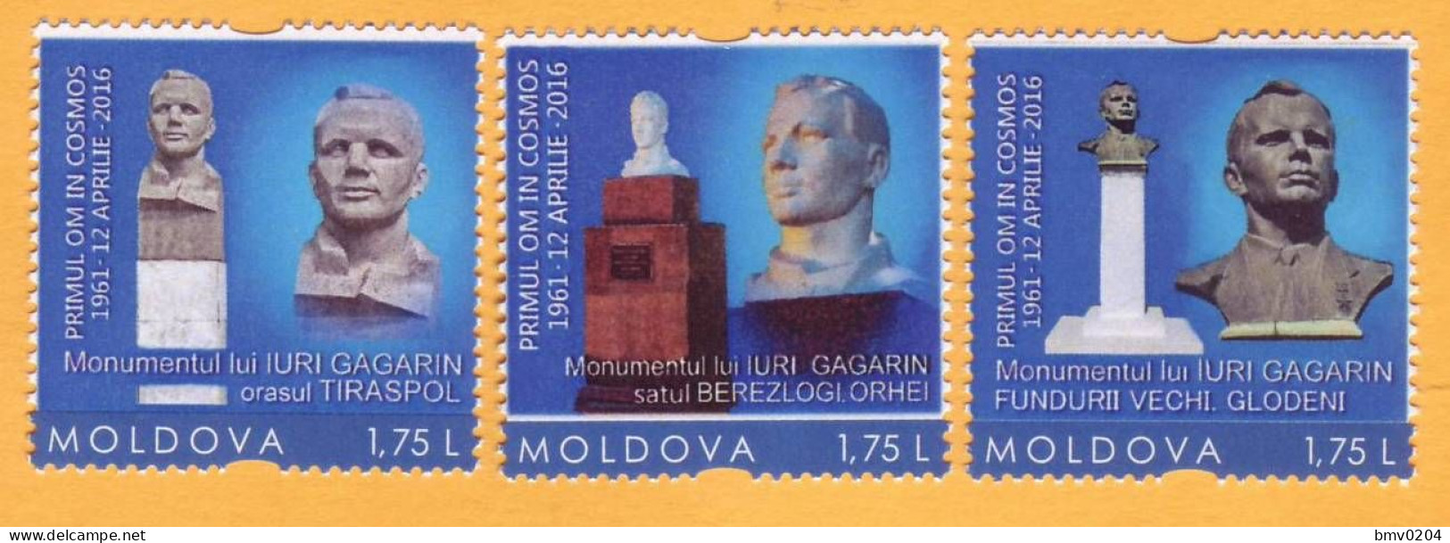 2016 Moldova Transnistria Russia  Yuri Gagarin. Personalized Stamps Space. Monument To Gagarin 3v Mint - Moldavië