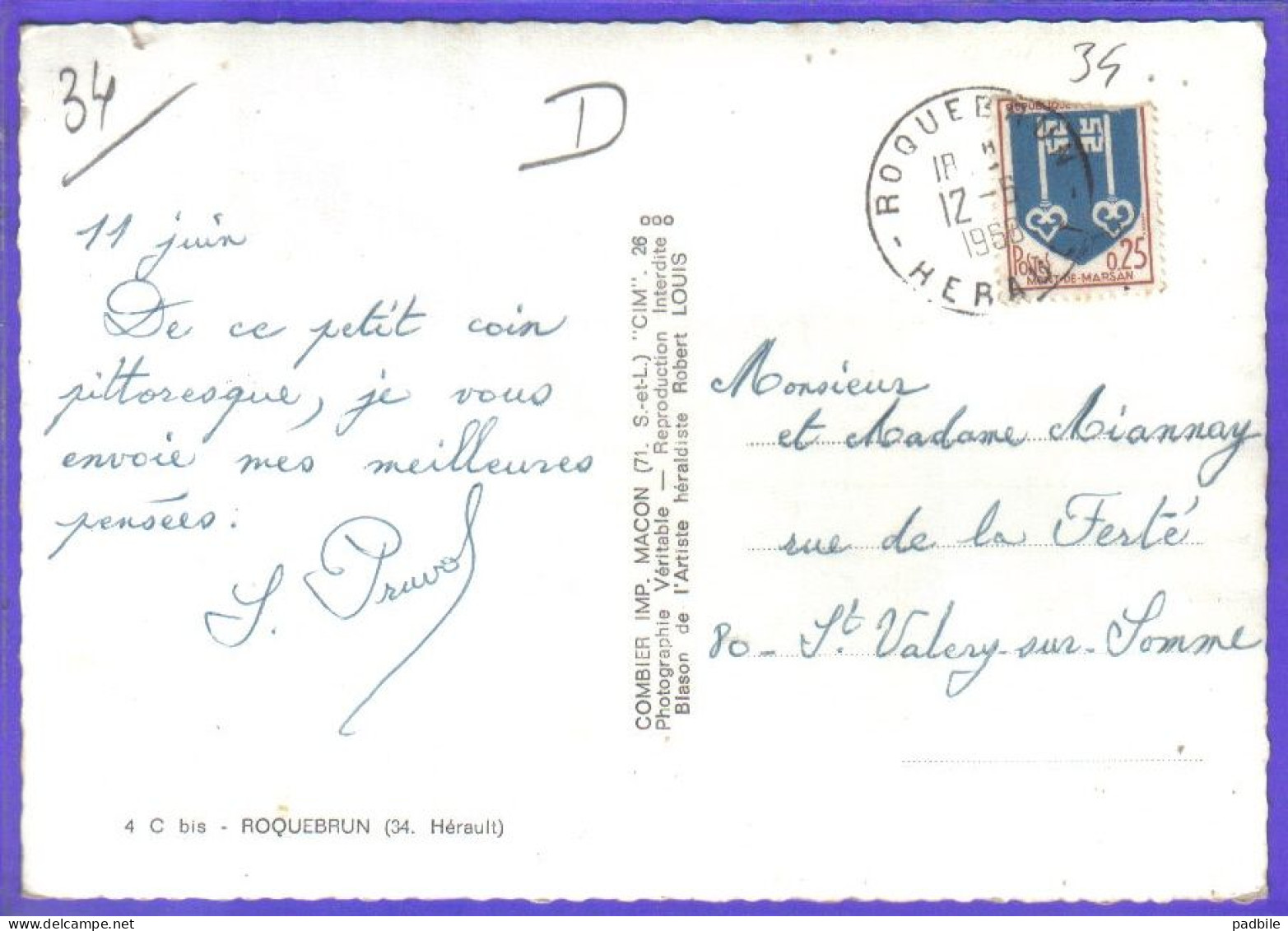 Carte Postale 34. Roquebrun Blason  Très Beau Plan - Other & Unclassified