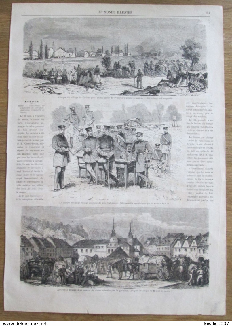 Gravure  1866   ATTAQUE Du Village De ZWITAU   BRUSAU    Prusse Italie Autriche War - Non Classés