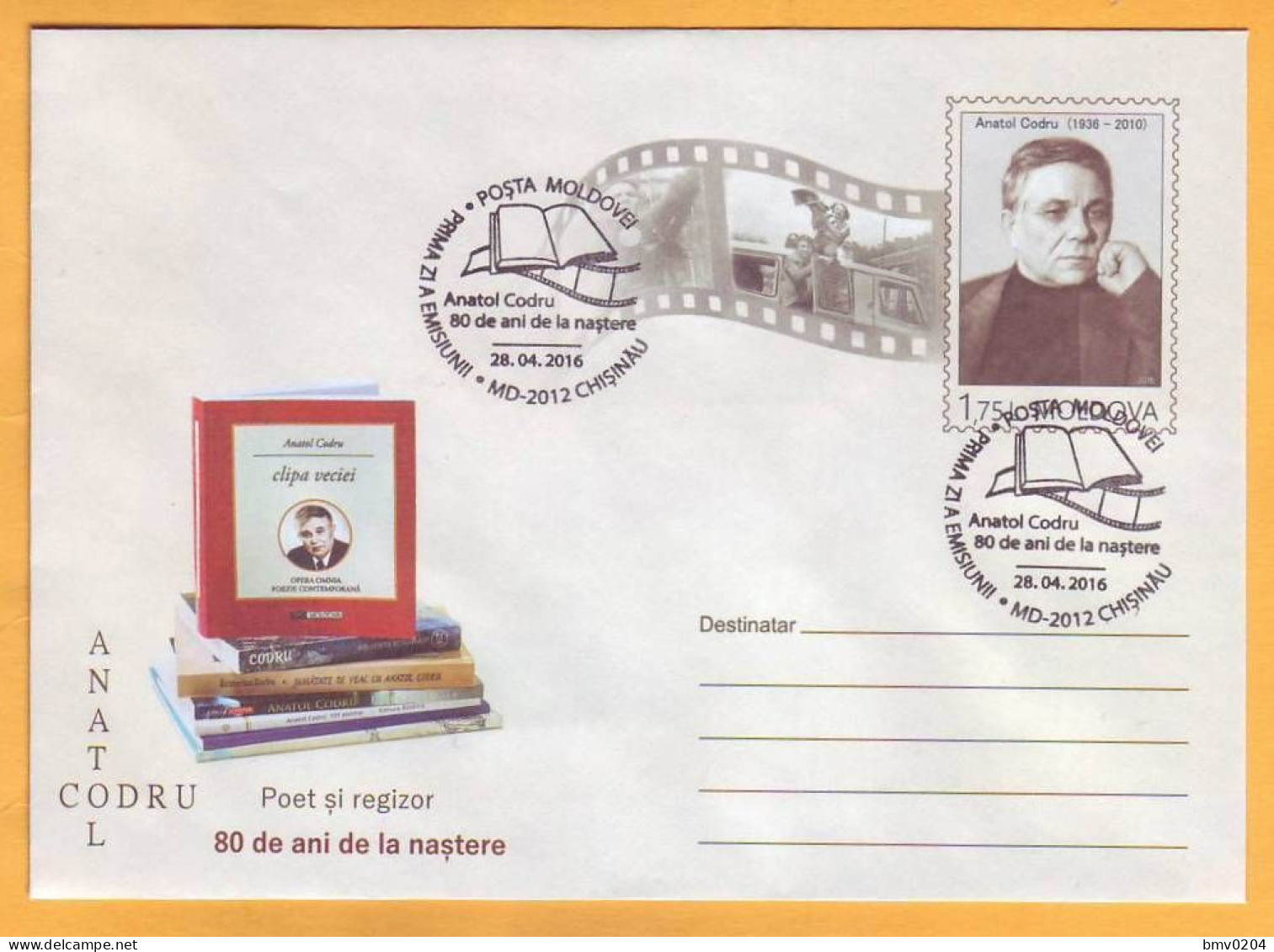 2016  Moldova Moldavie Moldau. Codru Anatol FDC Poet, Director Screenwriter. Cinema. Theater Cover - Cinéma