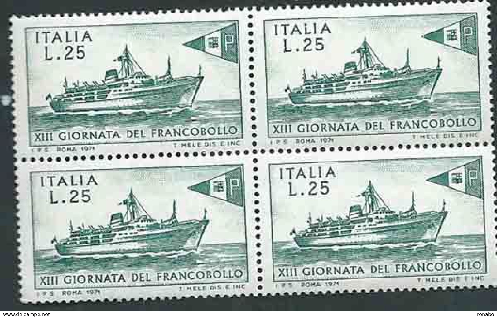 Italia, Italy, Italie, Italien 1971; Giornata Del Francobollo, Nave Postale, Postal Ship. Quartina Nuova. - Journée Du Timbre