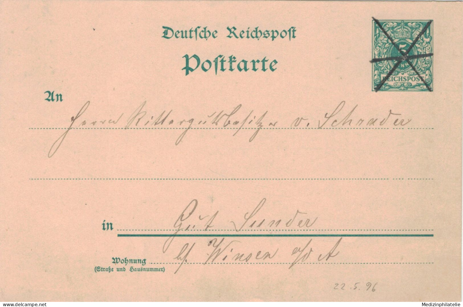 Ganzsache 5 Pfennig Reichspost - Briefträgerentwertung 1894 > Rittergutbesitzer Von Schrader Winsen - Briefkaarten