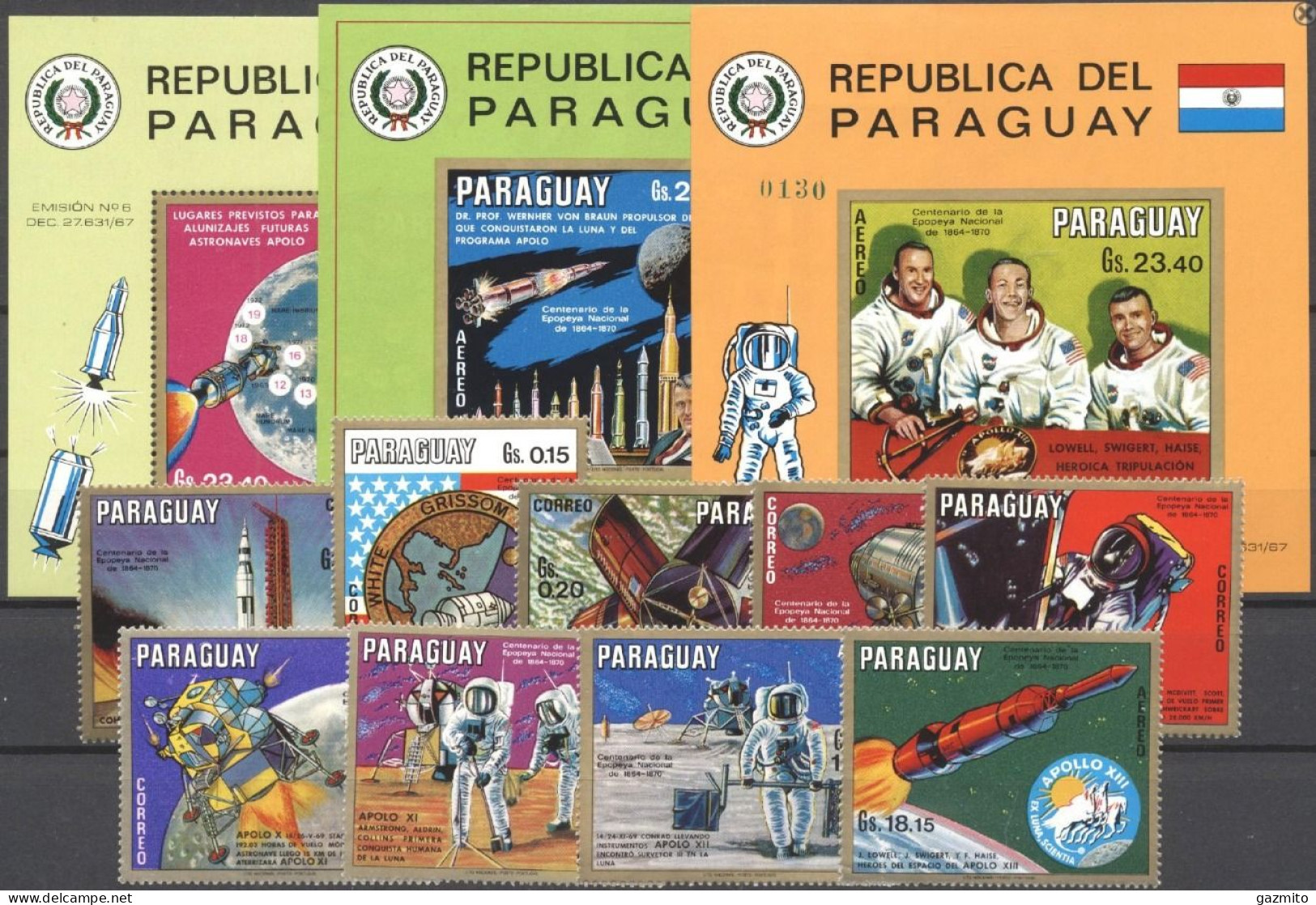 Paraguay 1970, Space, 9val +3BF - Paraguay