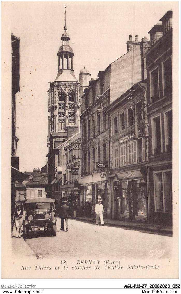 AGLP11-0795-27 - BERNAY - Rue Thiers Et Le Clocher De L'eglise Sainte-Croix - Bernay