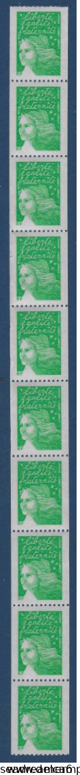 Roulette Luquet TVP N°3535B Vert Numéros Noirs Au Dos 001 à 010 Fin De Bobine TTB - Coil Stamps
