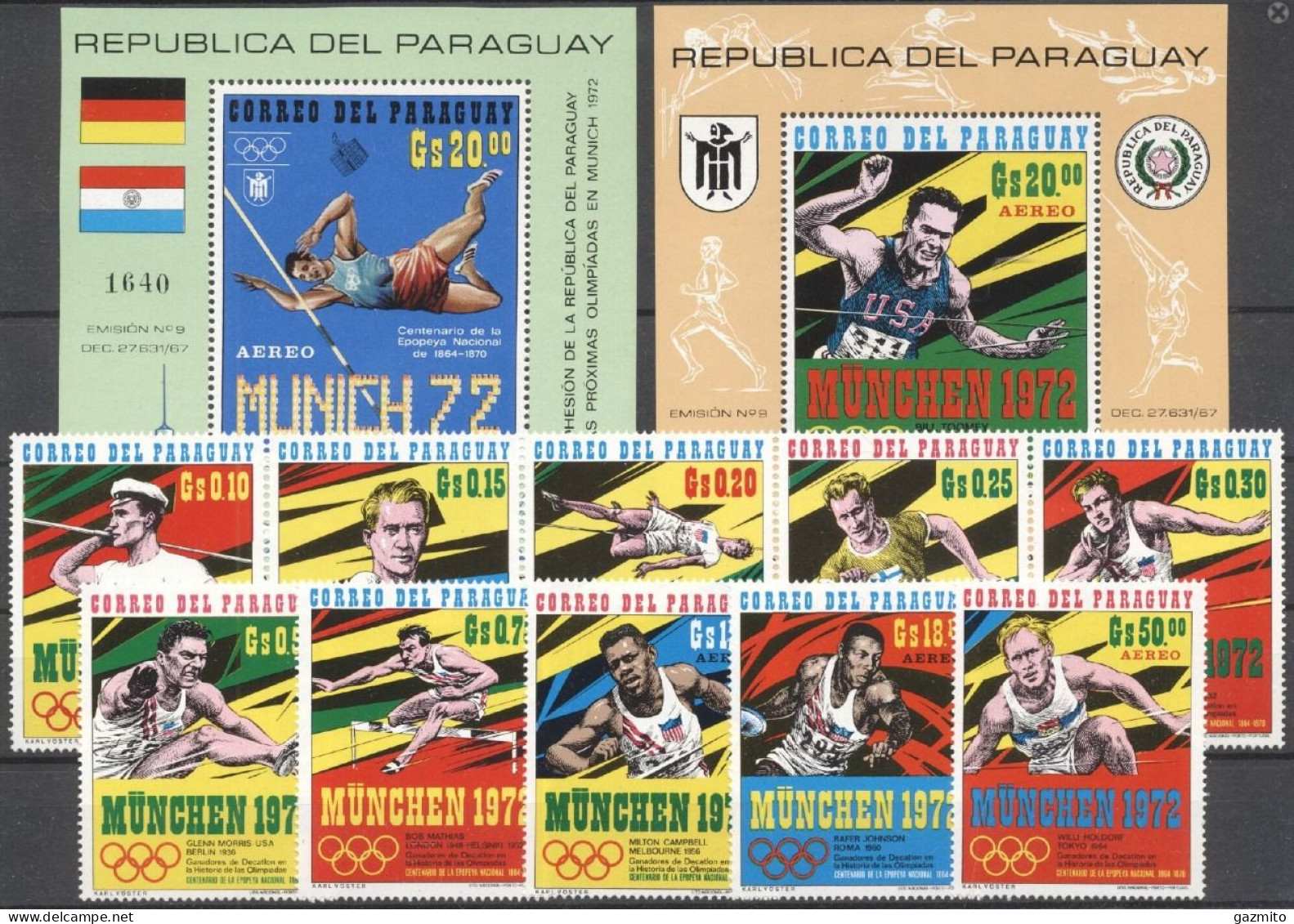 Paraguay 1971, Olympic Games In Munich, Athletic, 9val +3BF - Athlétisme