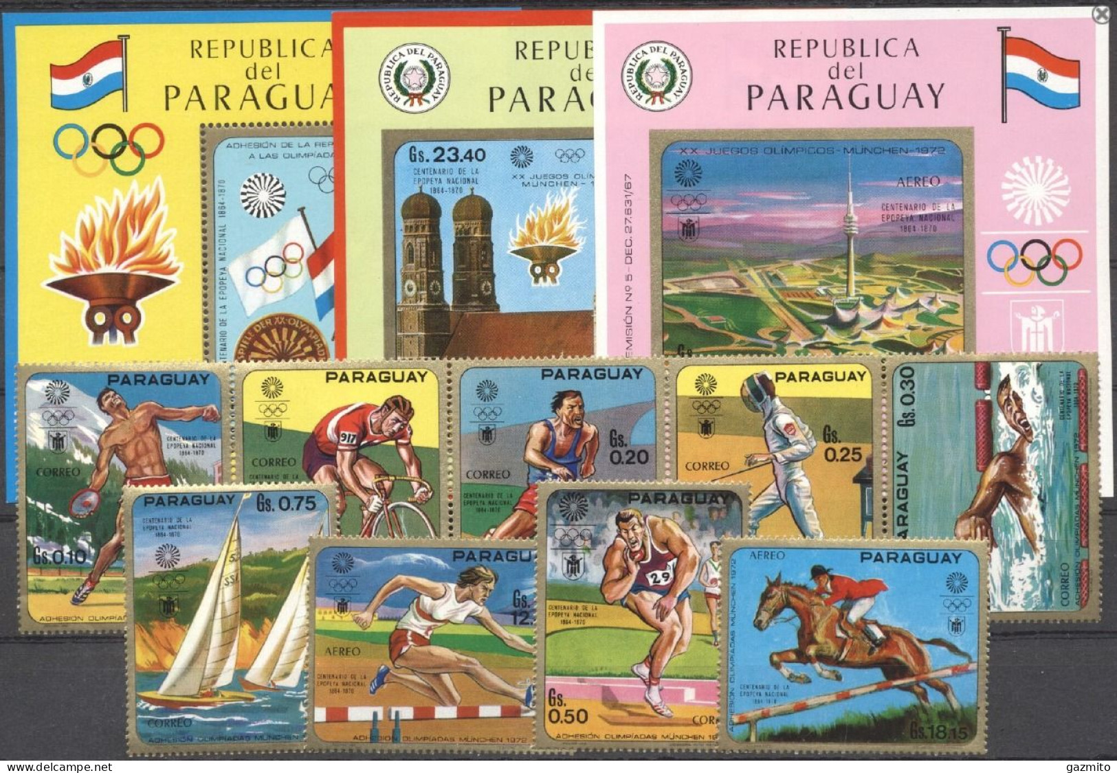 Paraguay 1970, Olympic Games In Munich, Cycling, Fencing, Shipping, 9val +3BF - Radsport