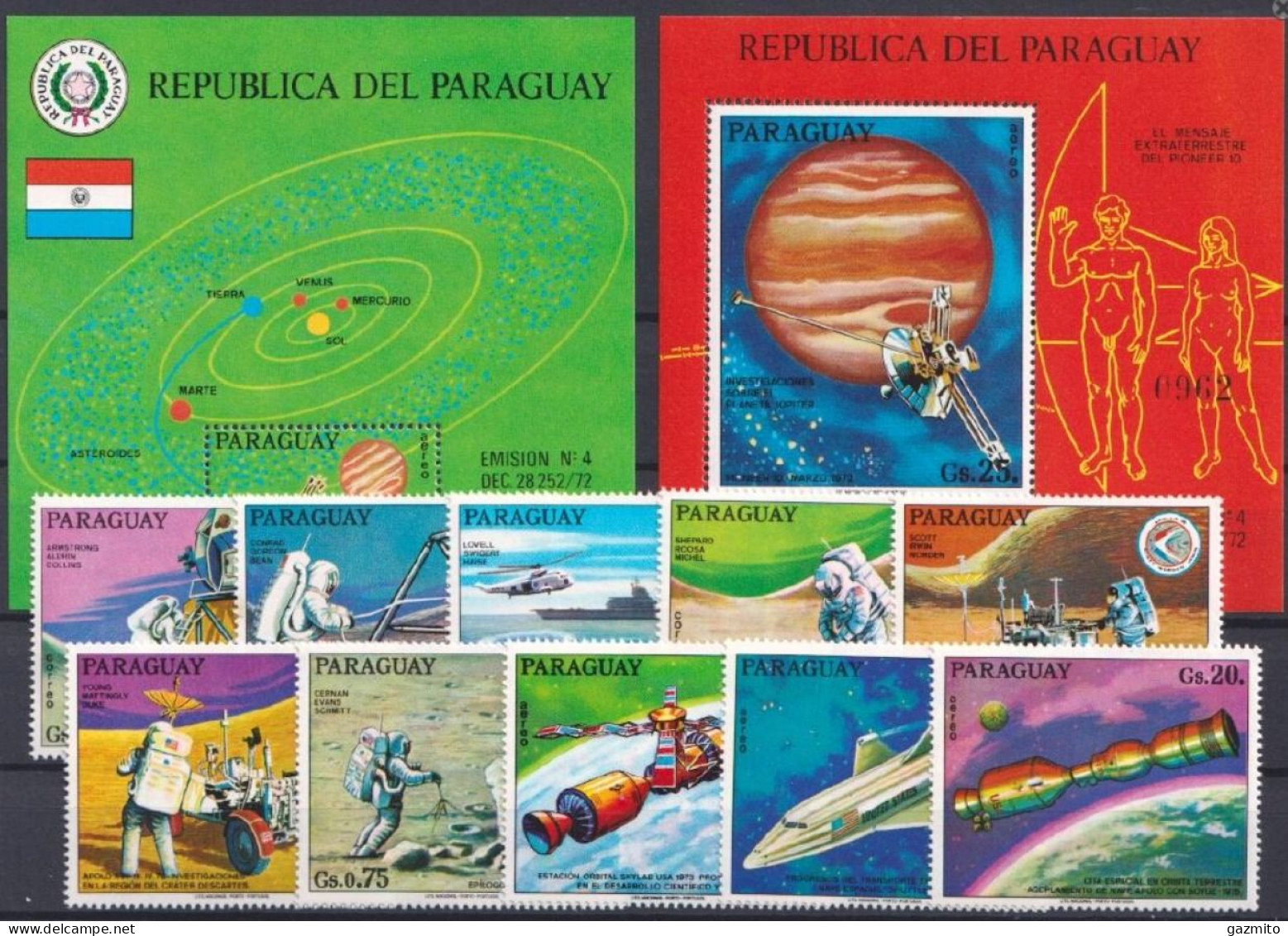 Paraguay 1973, Space Exploration, 10val+2BF - Paraguay