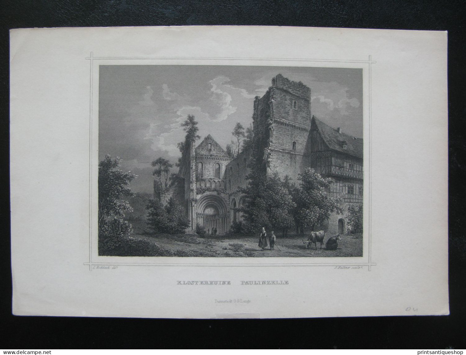 Original Print Engraving Stahlstich  Paulinzella Saalfeld-Rudolstadt Thüringen Falkner  Deutschland - Prenten & Gravure