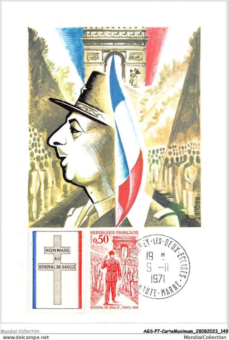 AGSP7-0480-CARTE MAXIMUM - HAUTE MARNE 1971 - General De Gaulle - Paris 1944 - 1970-1979