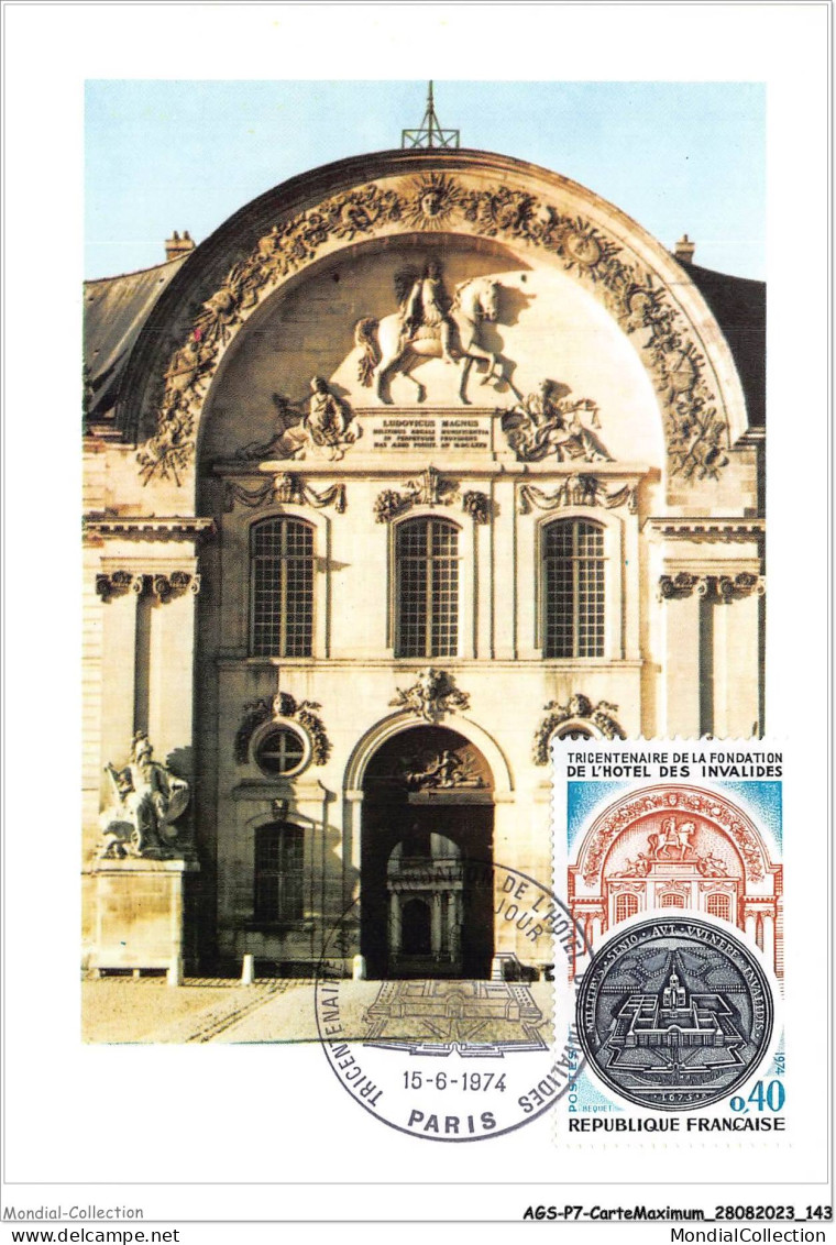 AGSP7-0477-CARTE MAXIMUM - PARIS 1974 - Tricentenaire De La Fondation De L'hotel Des Invalides - 1970-1979