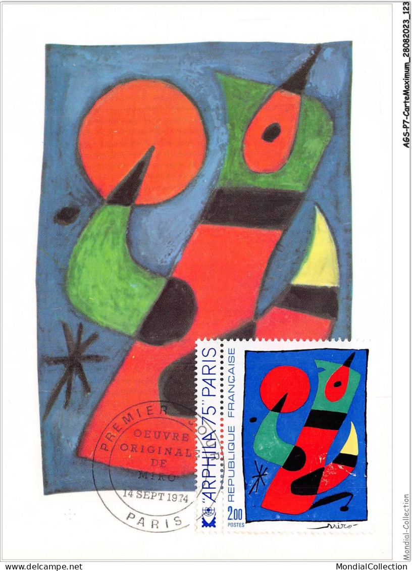 AGSP7-0466-CARTE MAXIMUM - PARIS 1974 - Oeuvre Original De MIRO - 1970-1979