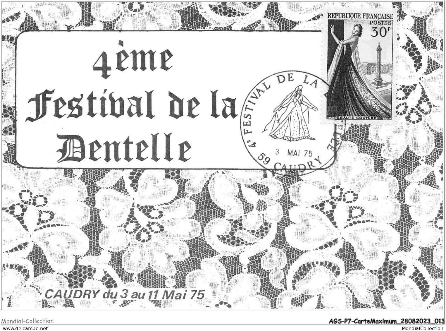 AGSP7-0410-CARTE MAXIMUM - CAUDRY 1975 - 4eme Festival De La Dentelle - 1970-1979