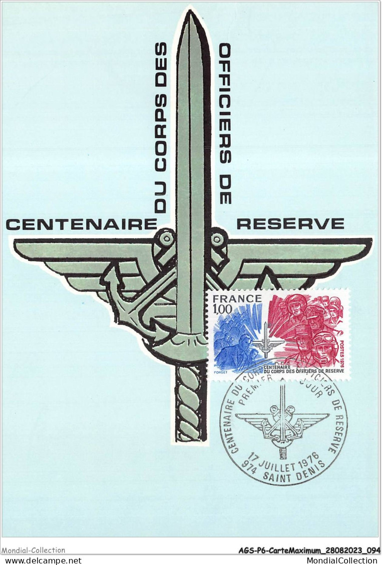 AGSP6-0387-CARTE MAXIMUM - SAINT DENIS 1976 - Centenaire Du Corps Des Officiers De Reserve - 1970-1979