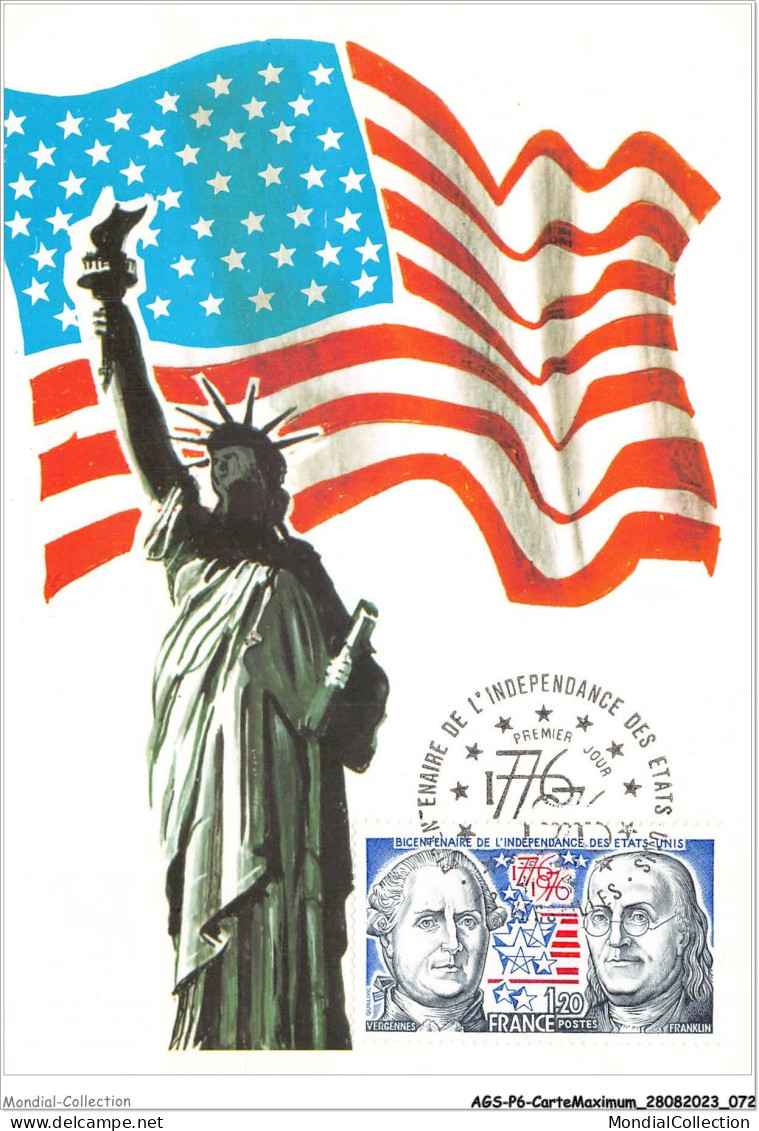AGSP6-0376-CARTE MAXIMUM - PARIS 1976 - Bicentenaire De L'independance Des Etats Unis - 1970-1979
