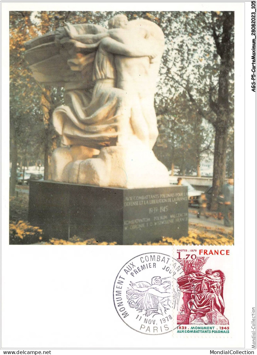 AGSP5-0329-CARTE MAXIMUM - PARIS 1978 - Monument Aux Combatants Polonais - 1970-1979
