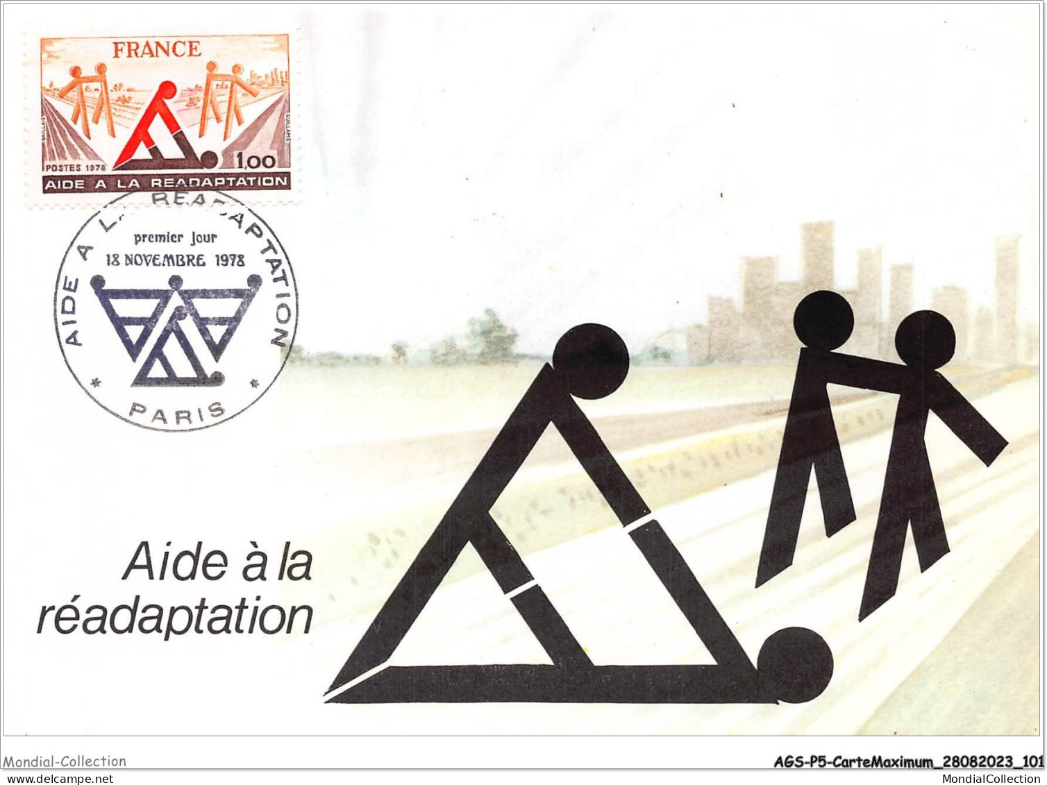 AGSP5-0327-CARTE MAXIMUM - PARIS 1978 - Aide A La Readaptation - 1970-1979