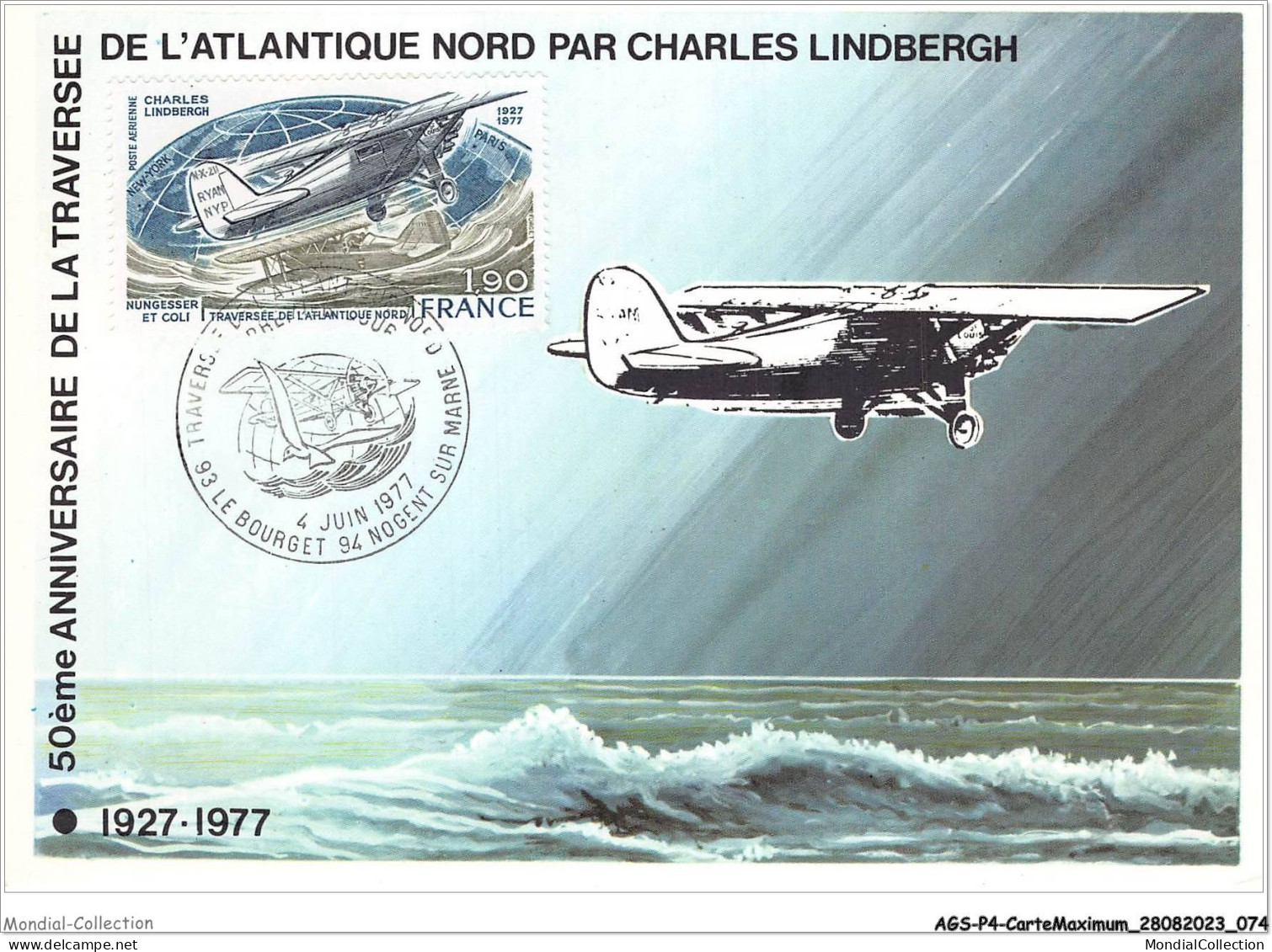 AGSP4-0252-CARTE MAXIMUM - LE BOURGET - NOGENT  1977 - Traversee De L'atlantique Nord - 1970-1979