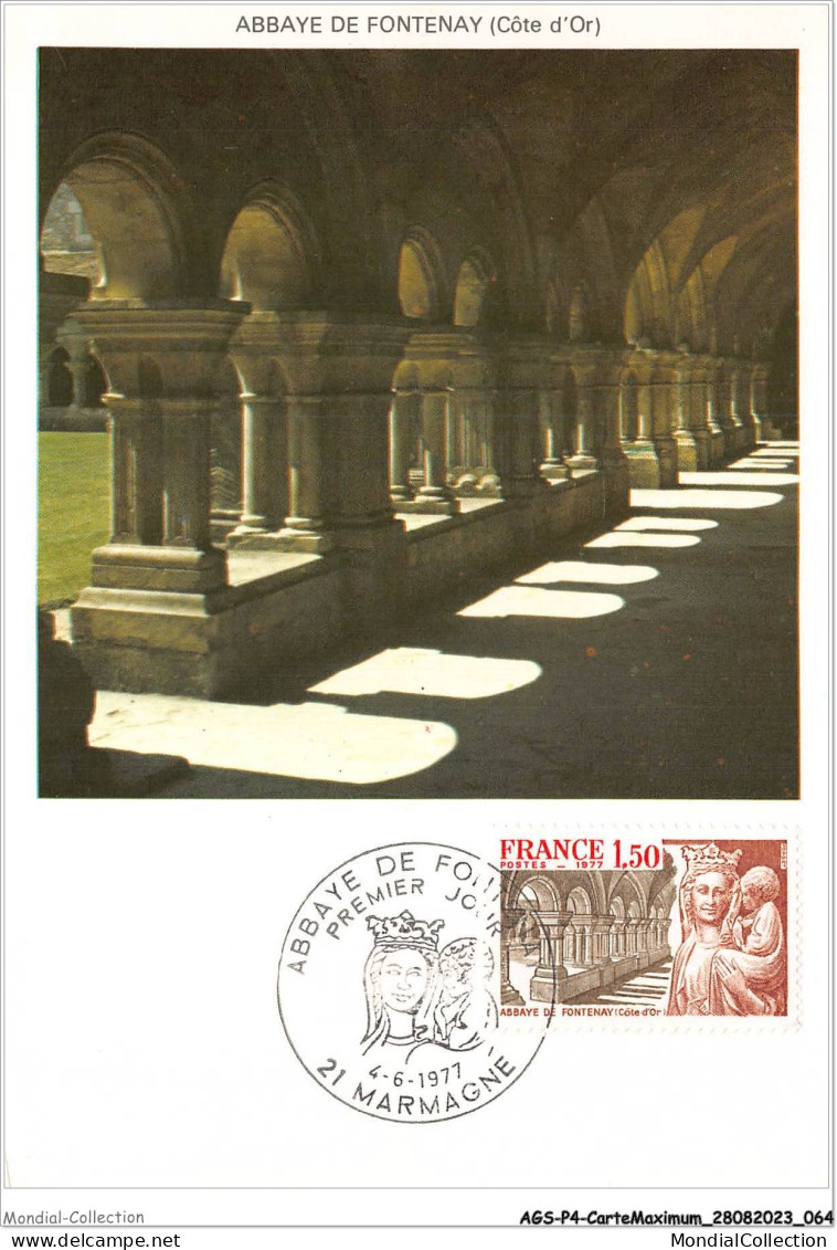 AGSP4-0247-CARTE MAXIMUM - MARMAGNE 1977 - ABBAYE DE FONTENAY - 1970-1979