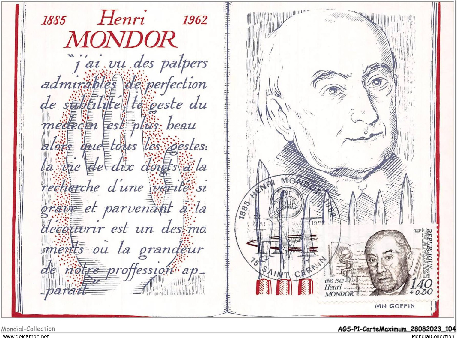 AGSP1-0053-CARTE MAXIMUM - SAINT GERMIN 1982 - Henri MONDOR 1885-1962 - 1980-1989