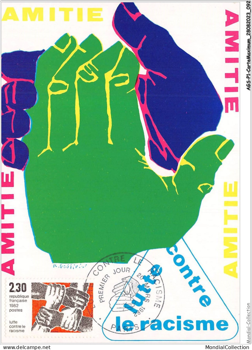 AGSP1-0047-CARTE MAXIMUM - PARIS 1982 - Contre Le Racisme - 1980-1989