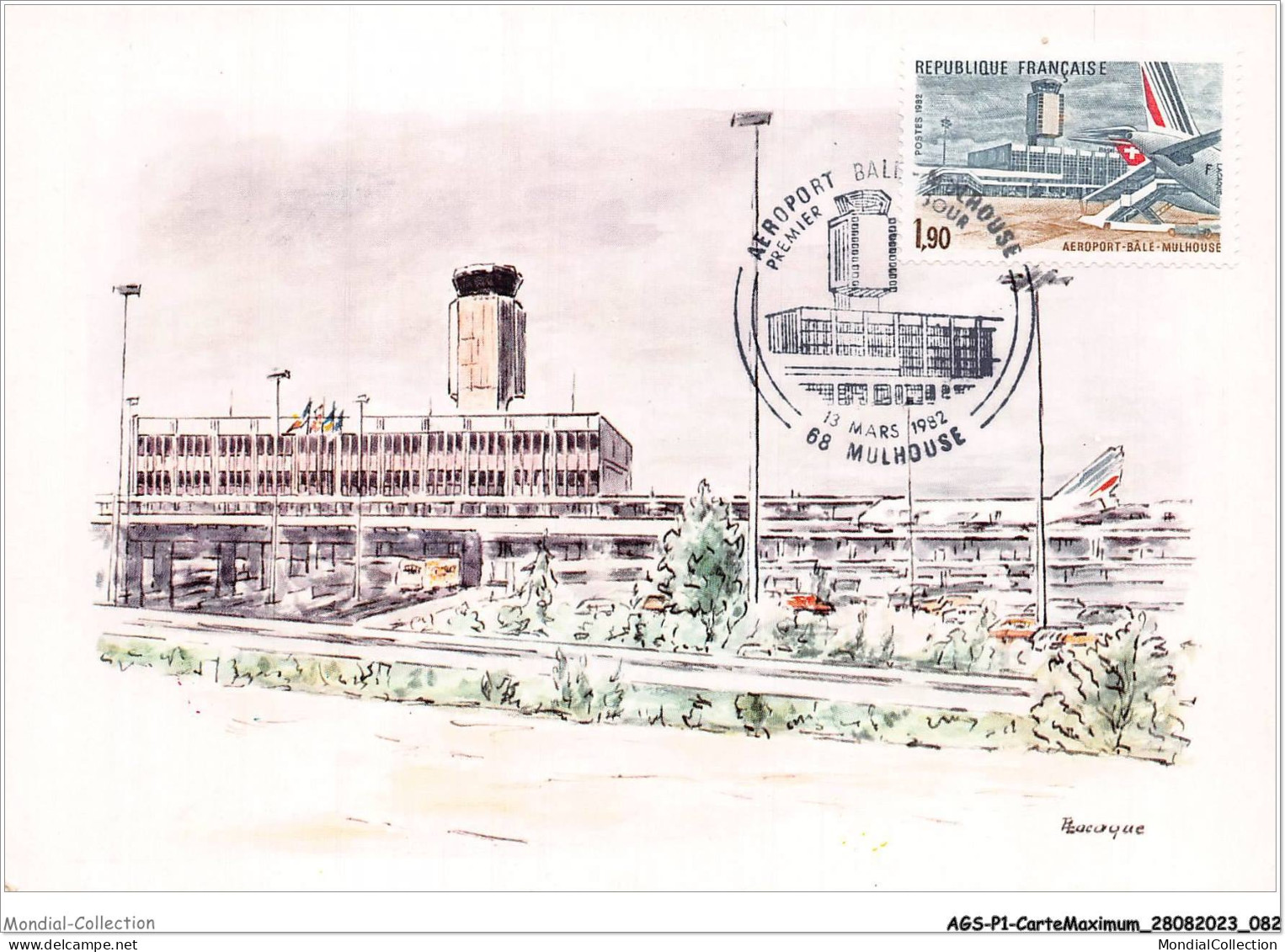 AGSP1-0042-CARTE MAXIMUM - MULHOUSE 1982 - Aeroport Bale-MULHOUSE - 1980-1989