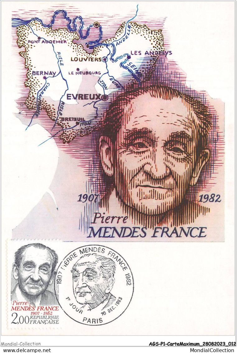AGSP1-0007-CARTE MAXIMUM - PARIS 1983 - PIERRE MENDES FRANCE 1907-1982 - 1980-1989