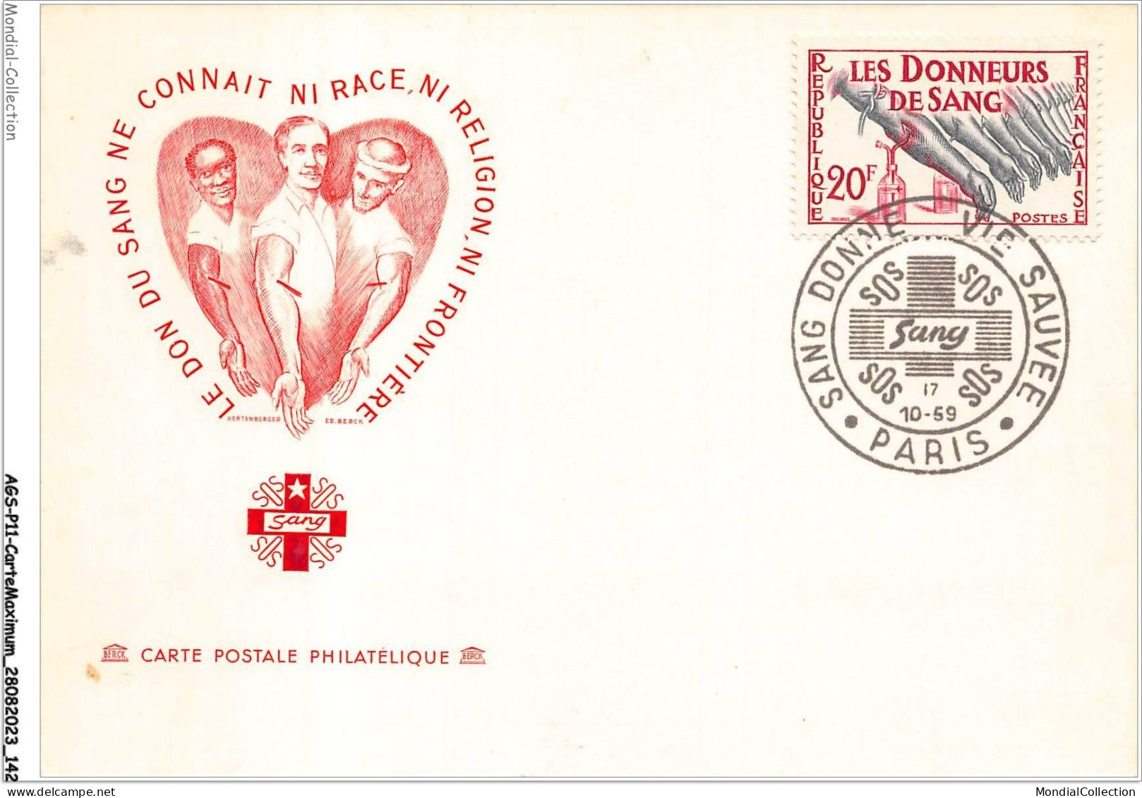 AGSP11-0778-CARTE MAXIMUM - PARIS 1959 - Sang Donne - Vie Sauvee - 1950-1959