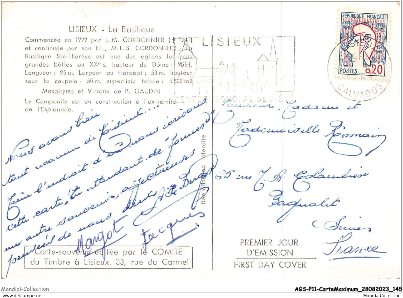 AGSP11-0779-CARTE MAXIMUM - LISIEUX 1960 - Basilique De LISIEUX - 1960-1969